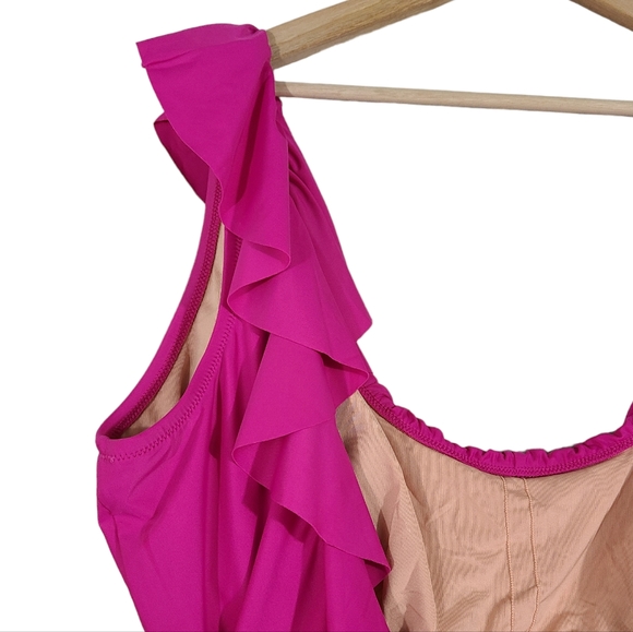 J. Crew Ruffle Scoopback One-piece Radiant Fuschia Bathing Suit NWT - Picture 4 of 6